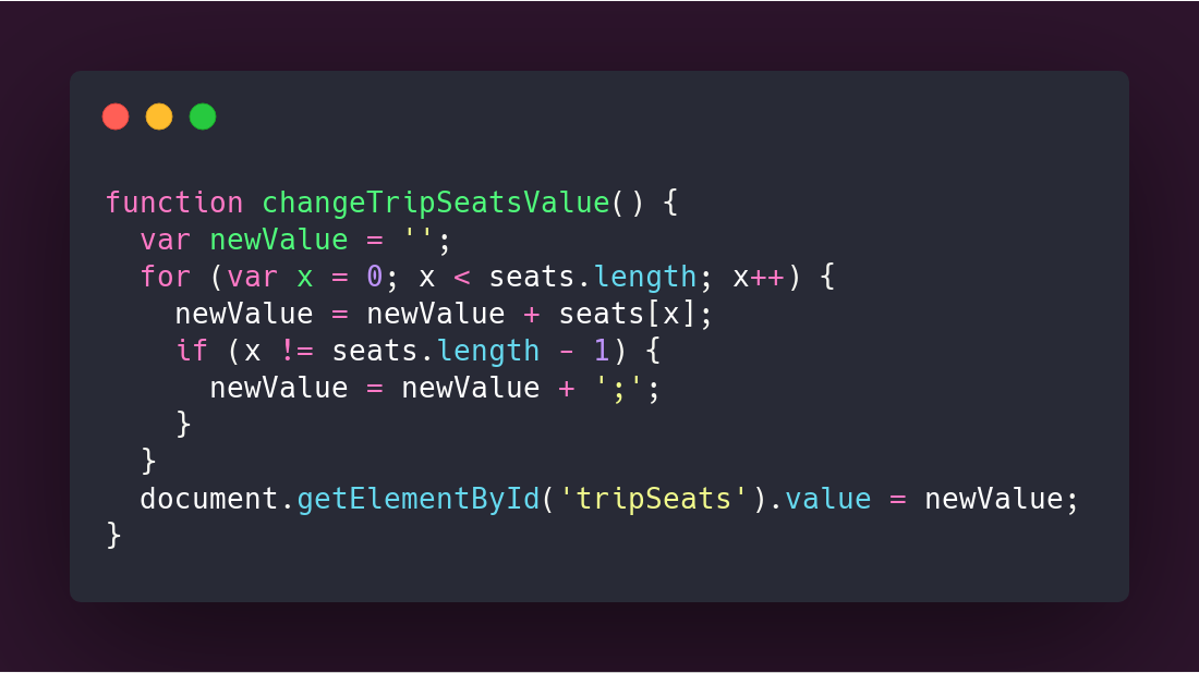 Función changeTripSeatsValue()
